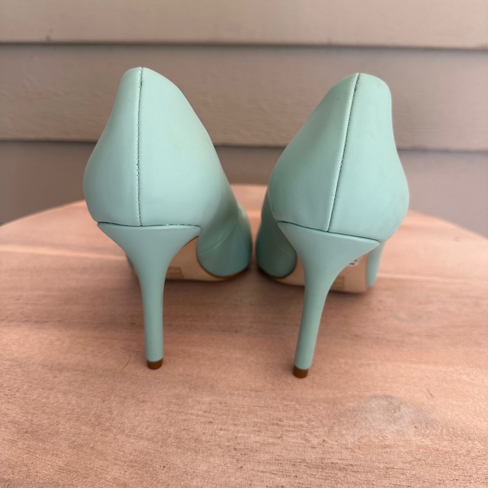 Aldo Mint Green Leather Pointed Toe Stiletto Pumps Scalloped Heel Womens 8 38.5 - Picture 10 of 13
